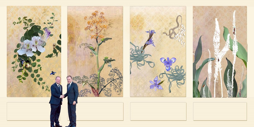 Sketch for four of the six new painted panels for the newly restored Grand Salon at San Anton\'s Palace, Malta\'s 17th c. presidential residence..
With: Daaa haus architects - Milano / Malta.
and Bianco aranico - Venezia.