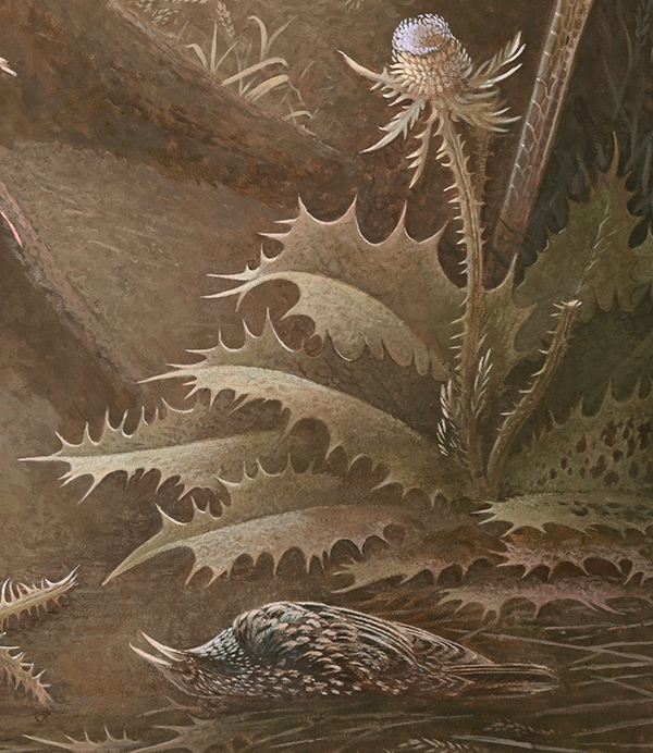 Blue Thistle and Starling (detail ) <p>.