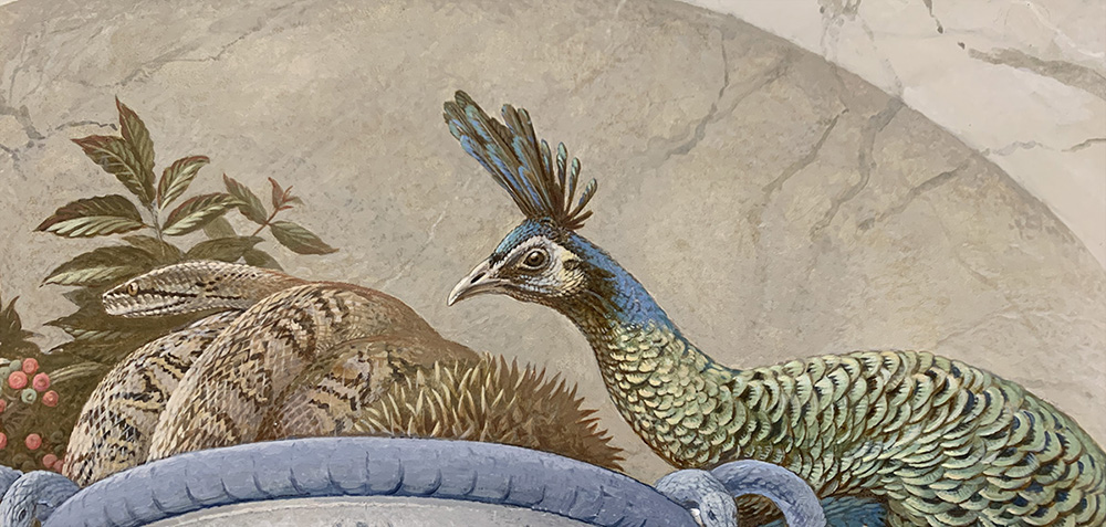 Green Peafowl and Reticulated Python  <p>(Detail) <p>