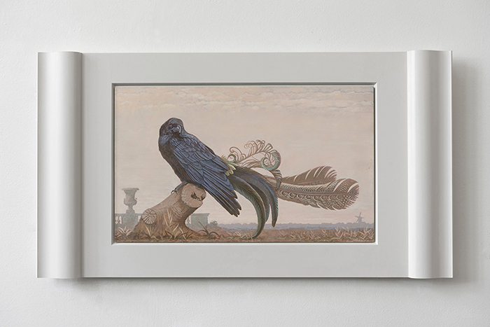 Other ones Feathers - Raven 3 -  2020 - \"Supraporte\" or \"Overdoor\" painting <p> Acrylics and tempera on Aluminum. <p>.