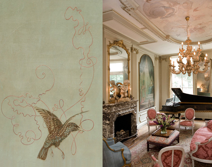 Migratory birds in a Rococo room