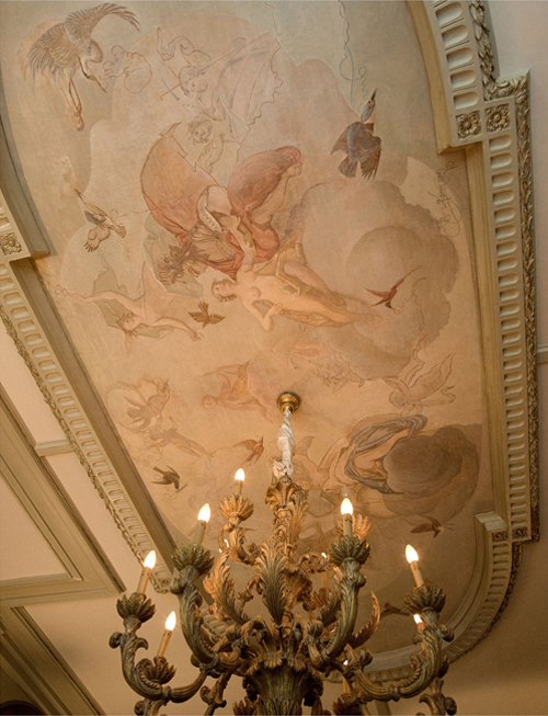 Migratory birds in a Rococo room