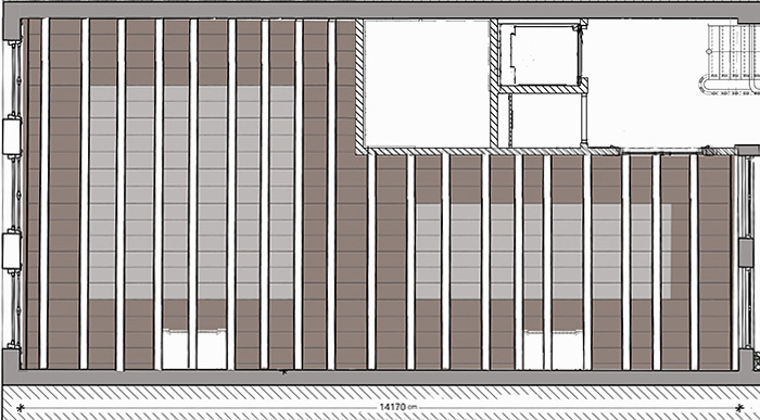 Herengracht ceilings Lay-out - 
The lighter grey fields are the painting areas.<p> Like classic ceiling painting cartouches, yet an integral part of a vast field of floorboards<p>.<p>.