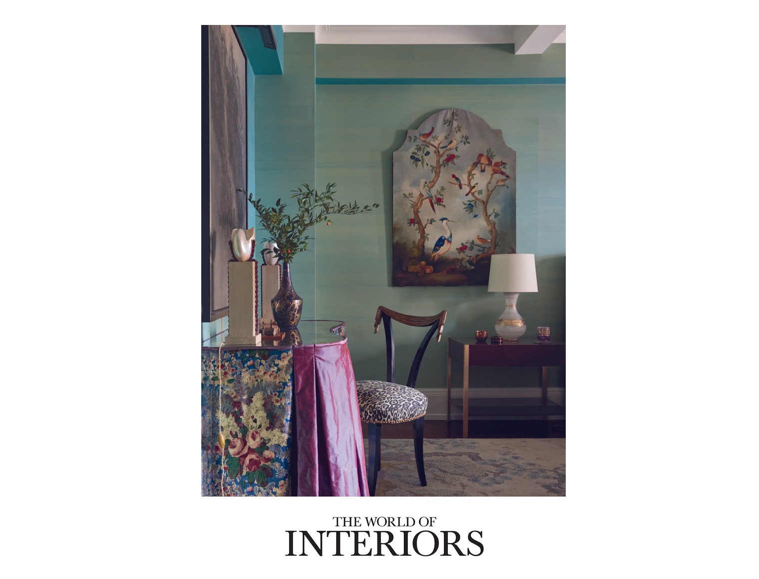 In the main guest room, a 1940s ebonised side chair by Dorothy Draper for Grosfeld House stands before a dressing table that has been lavished with a Jean Monro chintz. It is topped with a pair of c1930 ‘Nautilus’ lamps by French decorator Bolette Natanson.<p>.